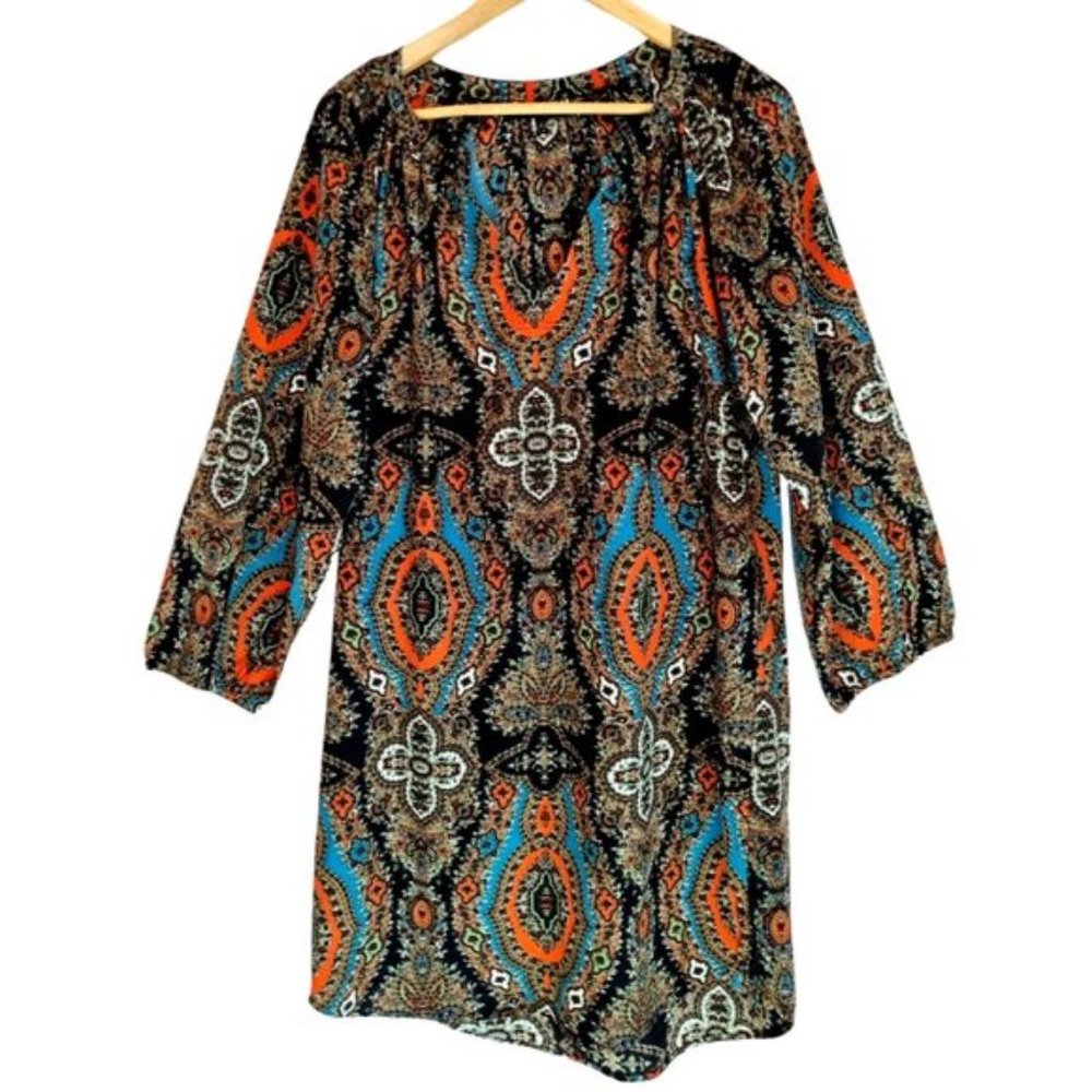 Ellis & Dewey Black Label Mandala Long Sleeve Midi Dress - Size M